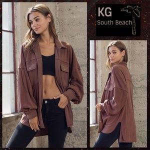 📌 KGSB "Sunset Fleece" Lux, Soft Oversized Shirt Jacket Balloon Sleeves Raw Hems